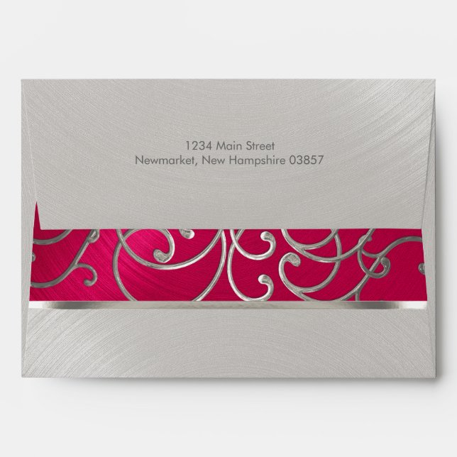 Quinceanera Magenta Pink Silver Filigree Swirls Envelopes (Back (Top Flap))