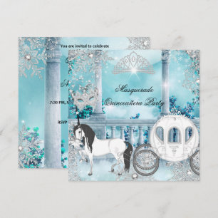 Quinceanera Magical Princess Blue Horse Carriage Invitation