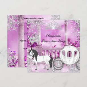 Quinceanera Magical Princess Pink Horse Carriage Invitation