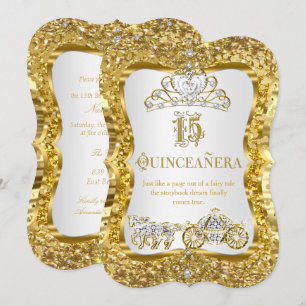 Quinceanera Magical Tiara Gold White Invite
