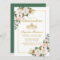 Quinceanera Magnolia Rose Floral Gold Green