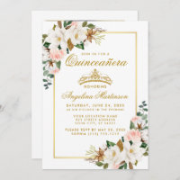 Quinceanera Magnolias Roses Floral Gold Photo