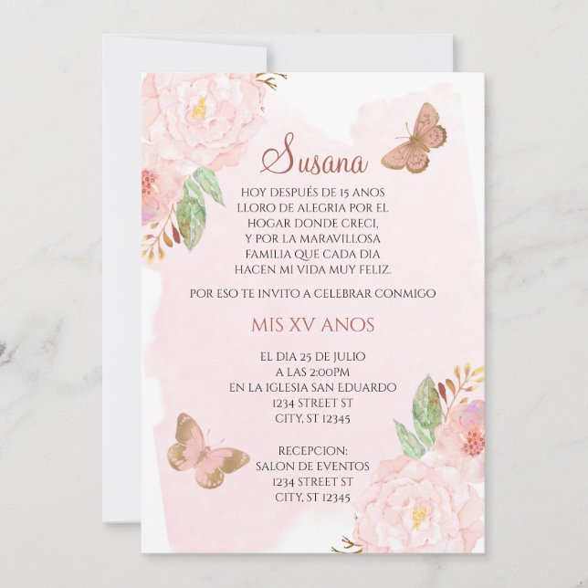 QUINCEANERA-MARIPOSAS INVITATION (Front)