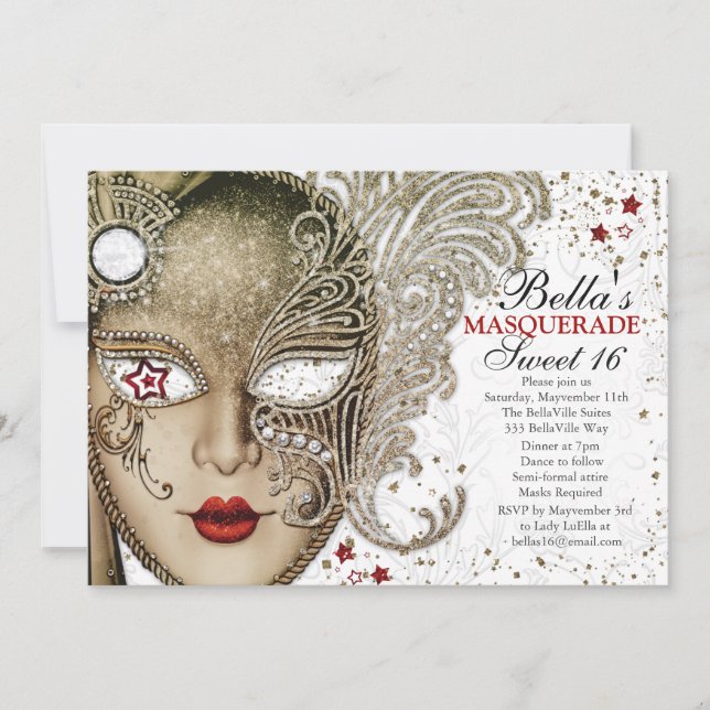 Quinceanera Masquerade Birthday Party Invitations (Front)