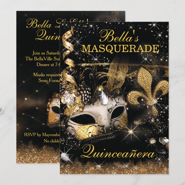 Quinceanera Masquerade Birthday Party Invitations (Front/Back)