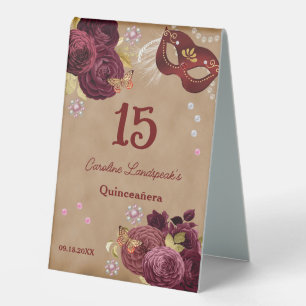 Quinceañera Masquerade, Burgundy English Roses