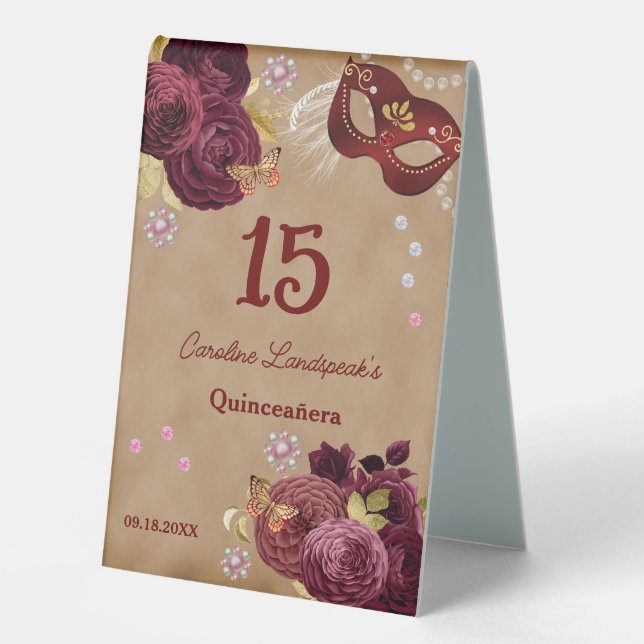 Quinceañera Masquerade, Burgundy English Roses (Front)