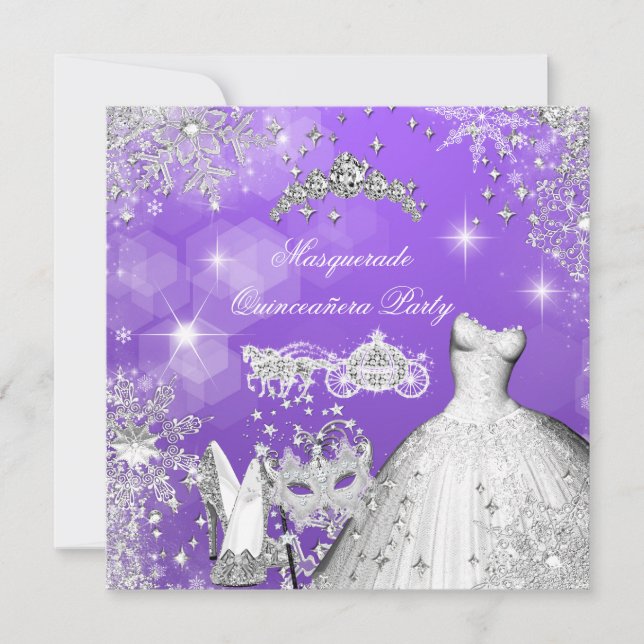 Quinceanera Masquerade Magical Princess Carriage 2 Invitation (Front)