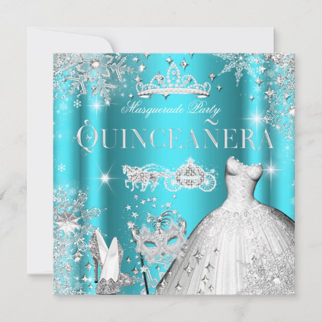 Quinceanera Masquerade Magical Princess Teal Invitation (Front)