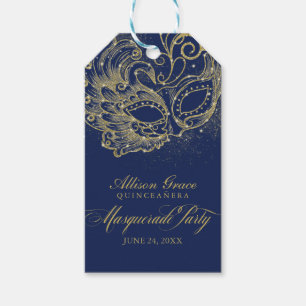 Quinceanera Masquerade Party Gold Blue Gift Tags