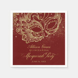 Quinceanera Masquerade Party Gold Burgundy Napkin
