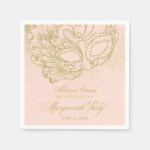 Quinceanera Masquerade Party Gold Pink Napkin