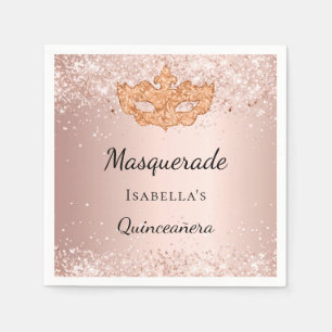 Quinceanera masquerade rose gold party napkin