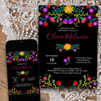Quinceanera Mexican Fiesta Colourful Floral Black