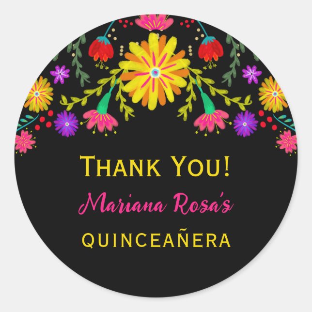 Quinceanera Mexican Fiesta Floral Birthday Classic Round Sticker (Front)