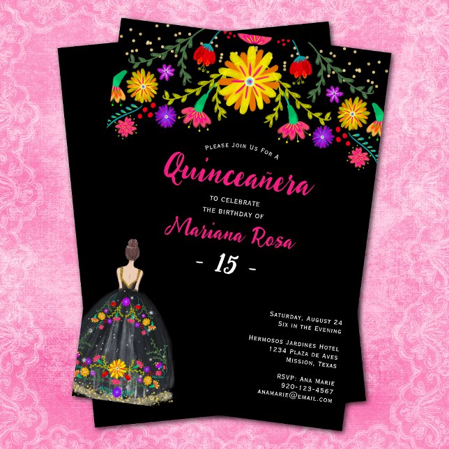 Quinceanera Mexican Fiesta Floral Birthday Invitation (Creator Uploaded)