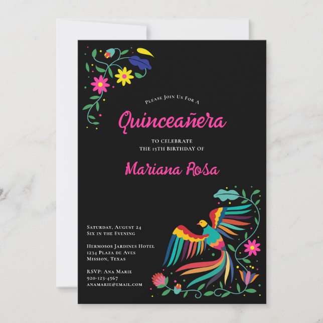 Quinceanera Mexican Fiesta Floral Birthday Invitation (Front)