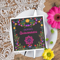 Quinceanera Mexican Fiesta Flowers Black Birthday