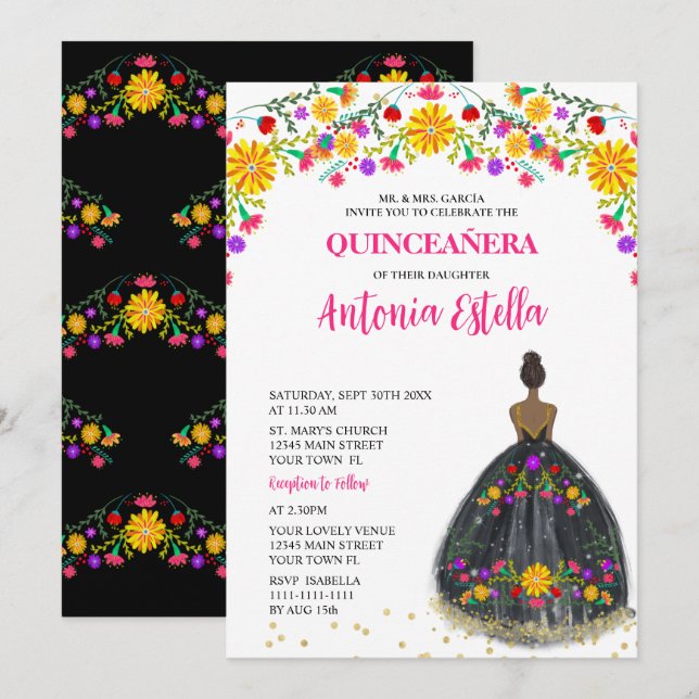 Quinceanera Mexican Fiesta Princess Dress  Invitation (Front/Back)