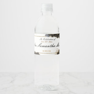 Quinceañera Mini Sparkling Wine Black and Gold Water Bottle Label