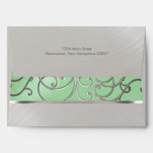 Quinceanera Mint Green and Silver Filigree Swirls Envelopes