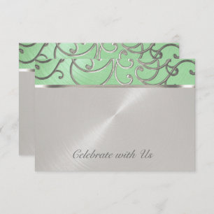 Quinceanera Mint Green and Silver Filigree Swirls Invitation