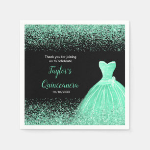 Quinceanera Mint Green Faux Glitter Napkin