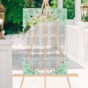 Quinceañera Mint Green Floral Silver Seating Seat Acrylic Sign