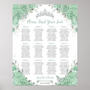 Quinceañera Mint Green Floral Silver Seating Seat Poster
