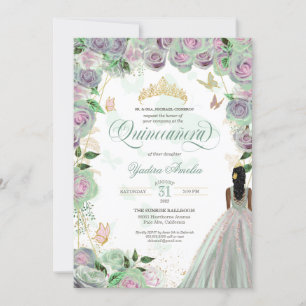 Quinceanera Mint Green Roses Elegant Butterflies I Invitation