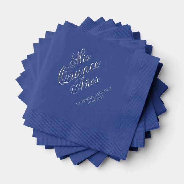 Quinceanera Mis Quince Anos Blue Custom Name Foil Napkins (Insitu (Stacked))
