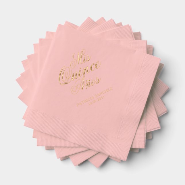 Quinceanera Mis Quince Anos Pink Custom Name Foil Napkins (Insitu (Stacked))