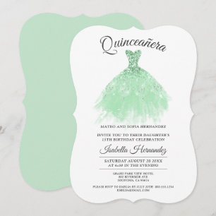 Quinceanera Mis Quince Mint Green Glitter Dress Invitation