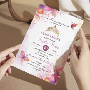 Quinceañera mis quince Tiara Butterflies Invitation