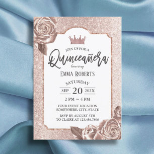 Quinceanera Modern Blush Rose Gold Floral Birthday Invitation