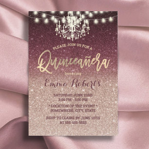 Quinceanera Modern Rose Gold & Burgundy Glitter Invitation