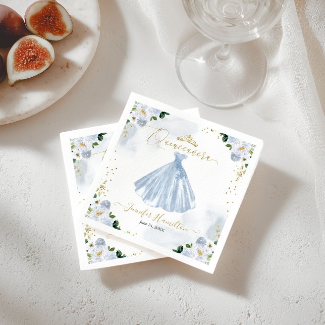 Quinceanera Napkins Dusty Blue Floral Dress (Creator Uploaded)