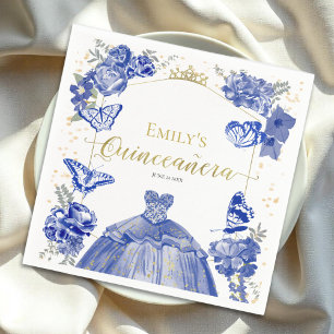 Quinceanera Napkins Royal Blue Dress Floral