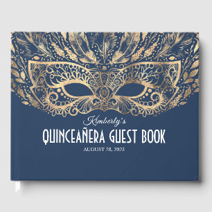 Quinceanera Navy and Gold Guest Book