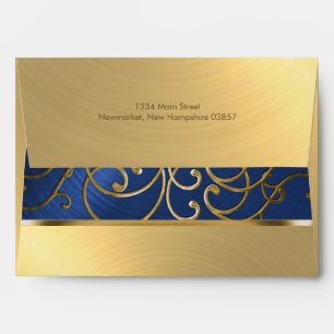 Quinceanera Navy Blue and Gold Filigree Swirls Envelope