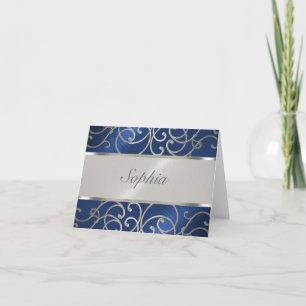 Quinceanera Navy Blue and Silver Filigree Swirls Invitation