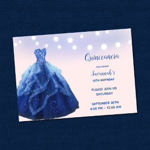 Quinceanera Navy Blue Blush String Lights Invitation