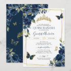 Quinceañera Navy Blue Floral Gold Butterfly