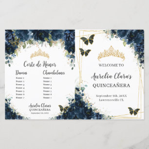 Quinceañera Navy Blue Floral Padrino Damas Program