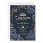 Quinceanera Navy Blue Gold Butterfly Dress Floral