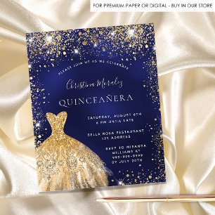 Quinceanera navy blue gold dress budget invitation