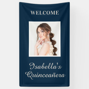 Quinceañera Navy Blue Name Photo Vertical Banner