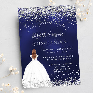 Quinceanera navy blue silver dress luxury invitation