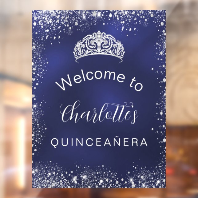 Quinceanera navy blue silver glitter welcome window cling (Sheet 2)