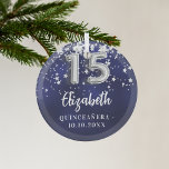 Quinceanera navy blue silver stars glass tree decoration<br><div class="desc">A navy blue background colour with faux silver stars. The blue colour is uneven.  Add your s,  text/date</div>